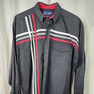 Wrangler black with red and white striped western shirt, size Large.